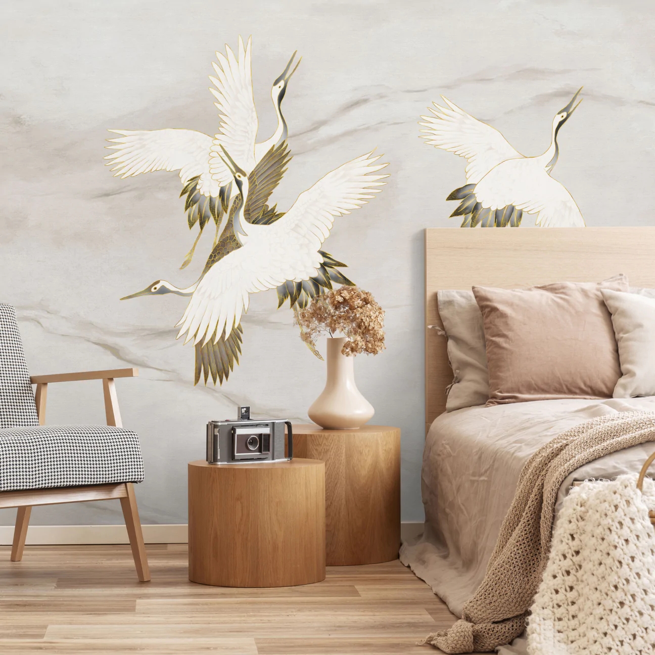 Tapeta Wall Art Ivory Tsuru - standaryzowane rolki