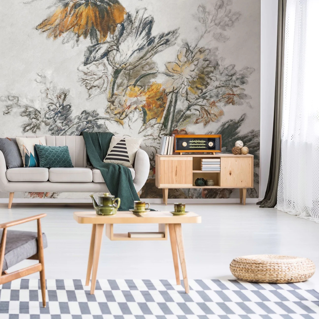 Tapeta Wall Art Grey Classic Flower - standaryzowane rolki