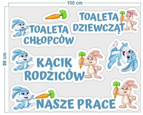 Zajączki - zestaw naklejek tematycznych do sali