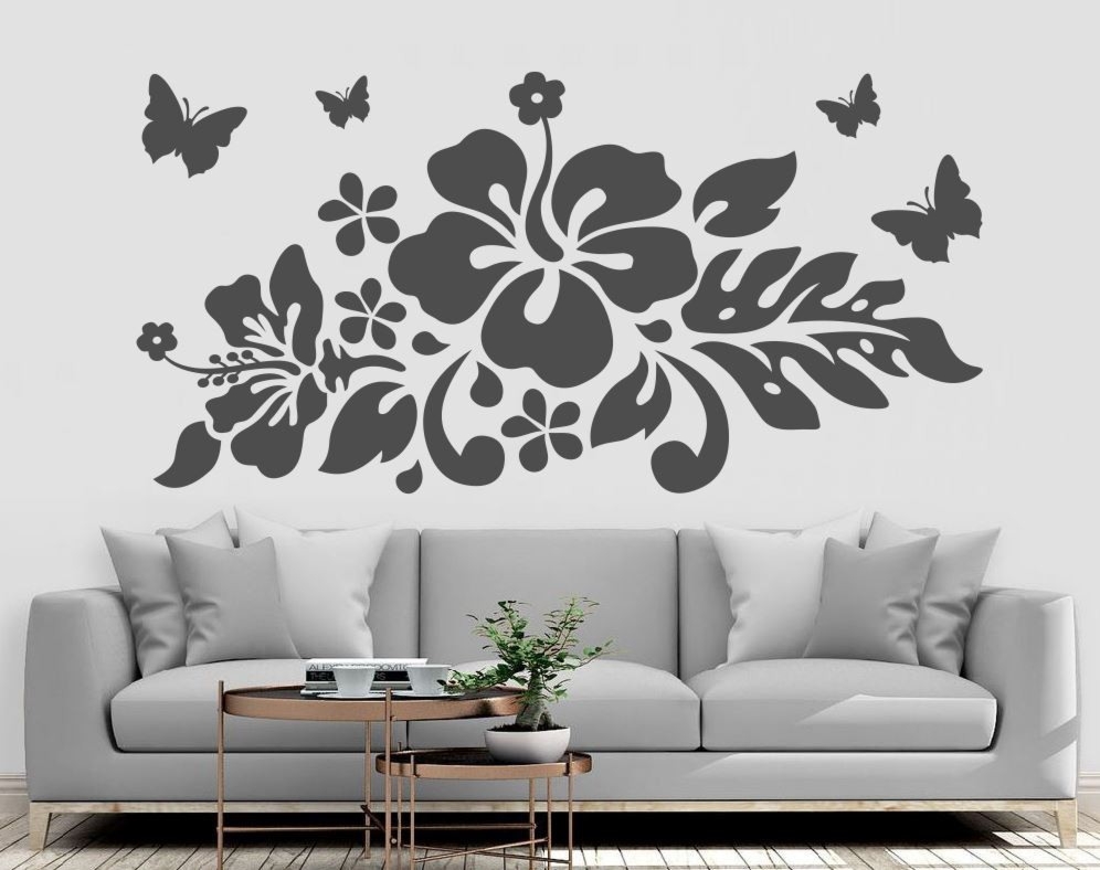 Naklejka Hibiskusy i Motyle