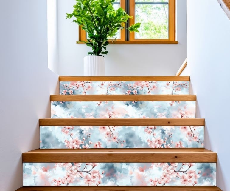 Drzewo Wiśni - ozdobna naklejka na schody