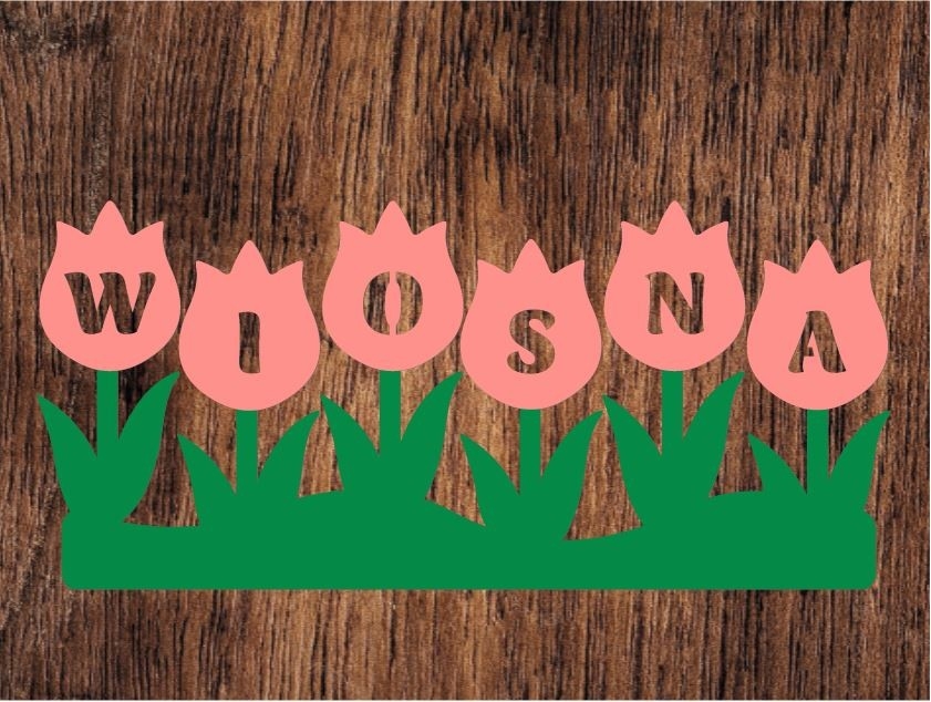 Kartonowy napis Wiosna z Tulipanami