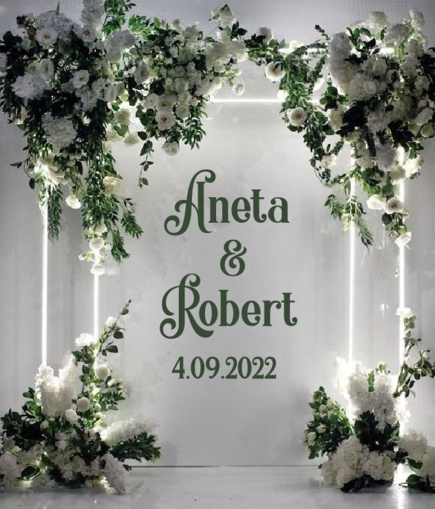 Naklejka ślubna: Dekoracyjne imiona i data