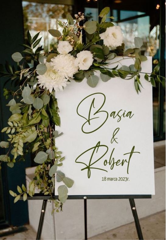 Naklejka ślubna: Ozdobne imiona i data