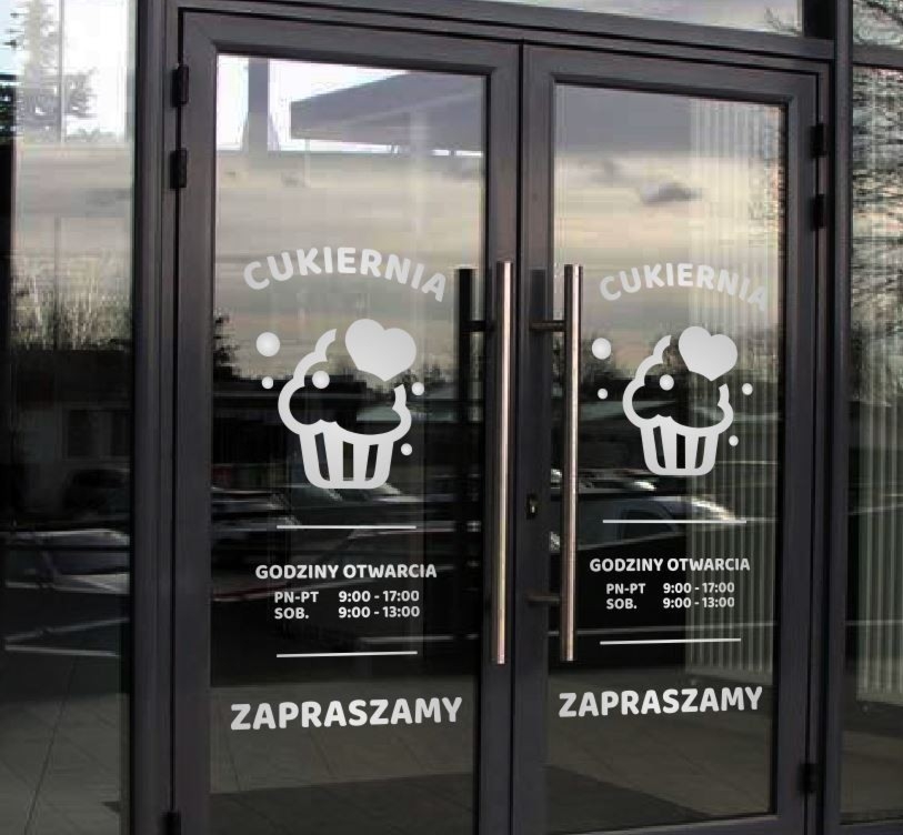 Naklejka na szybę, witrynę: Cukiernia z godzinami otwarcia
