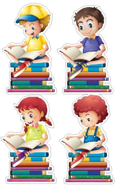 Naklejka ścienna: Czworo dzieci z książkami