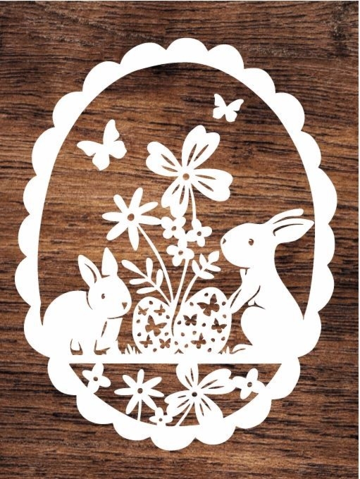 Ażurowe jajko wielkanocne z zajączkami z kartonu