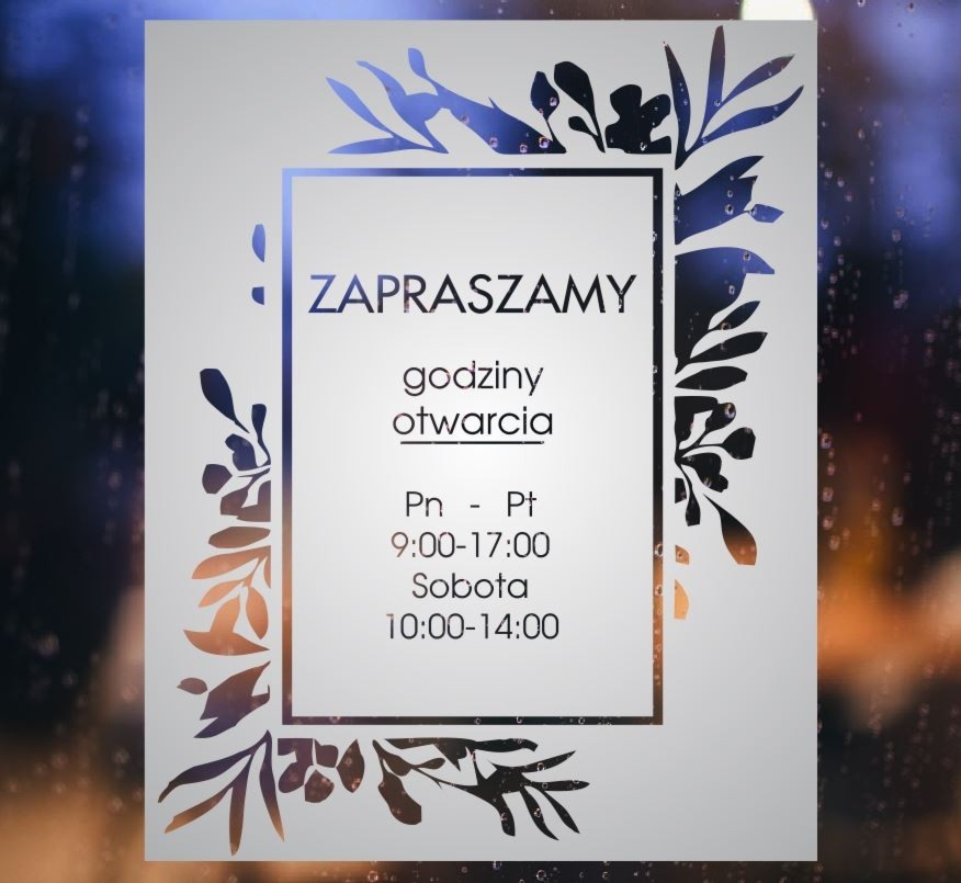 Maskująca naklejka mrożone szkło: Godziny otwarcia Gałązki