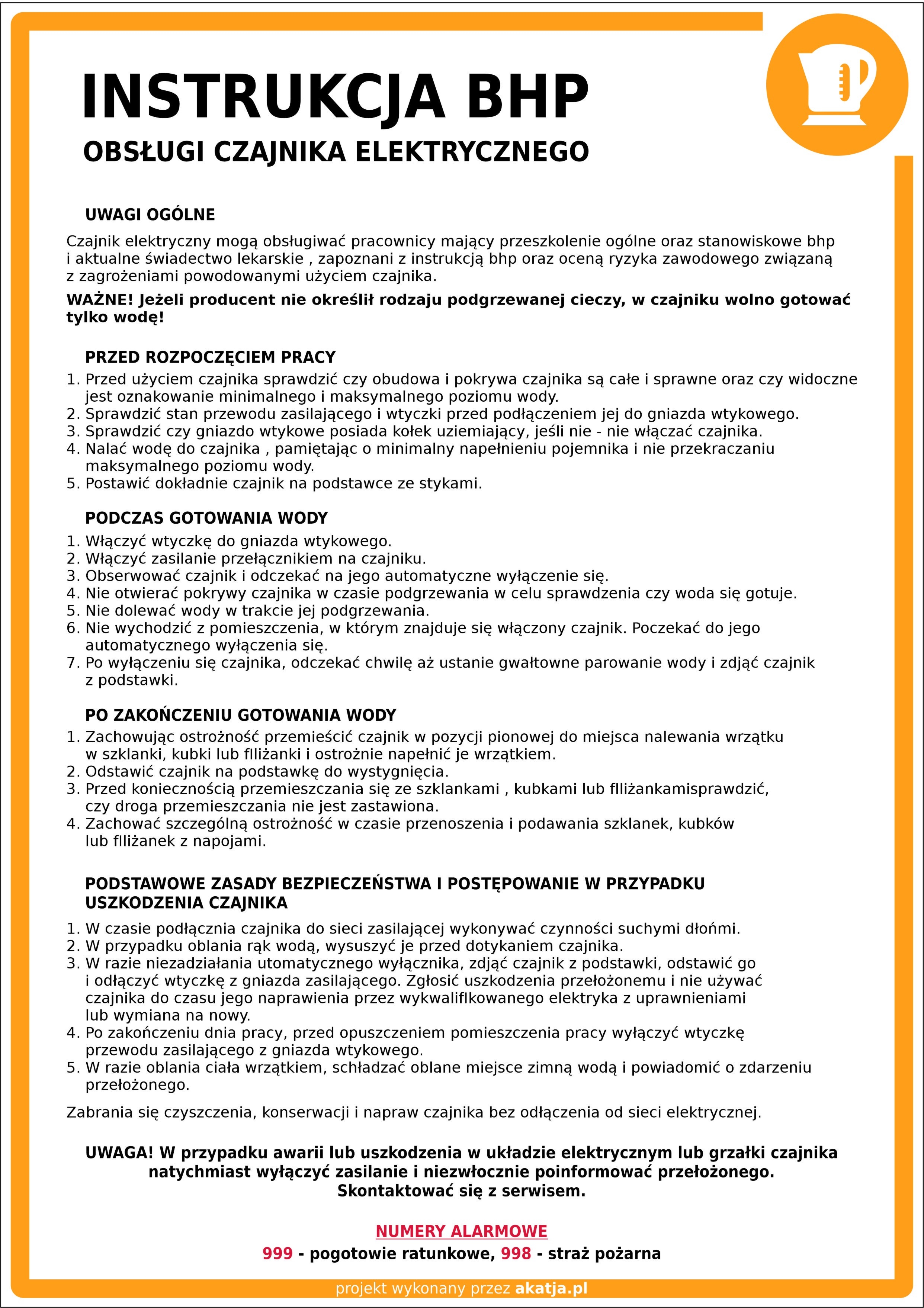 Instrukcja BHP Obsługi Czajnika Elektrycznego