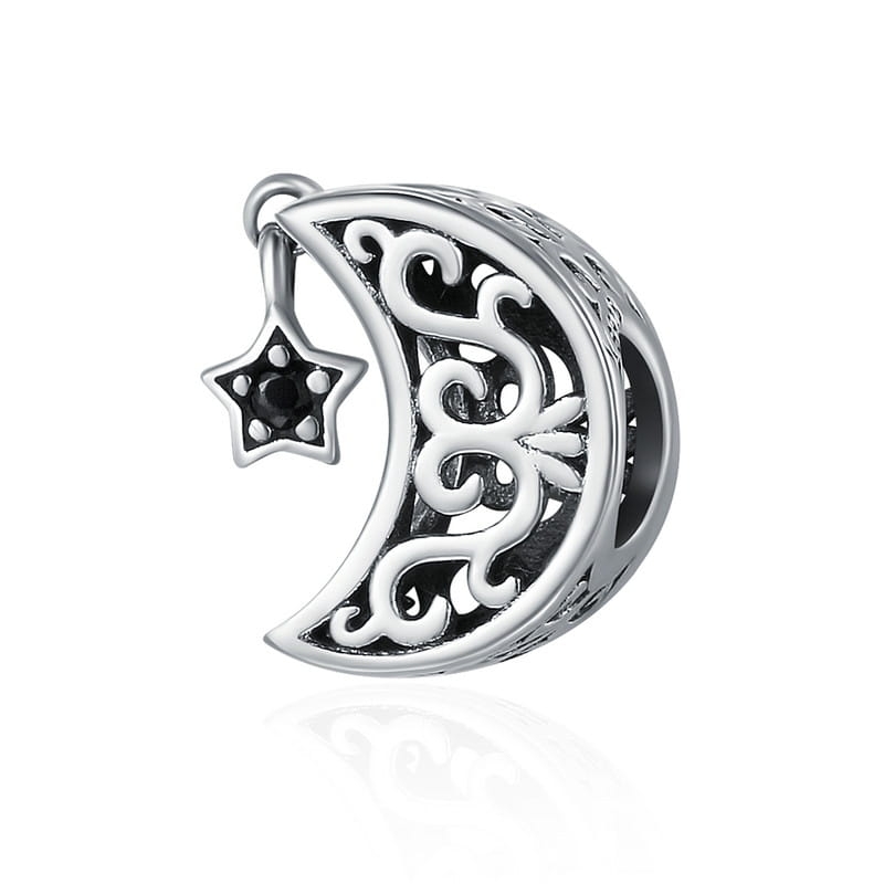 Księżyc z wiszącą gwiazdką srebrny charms koralik beads srebro 925