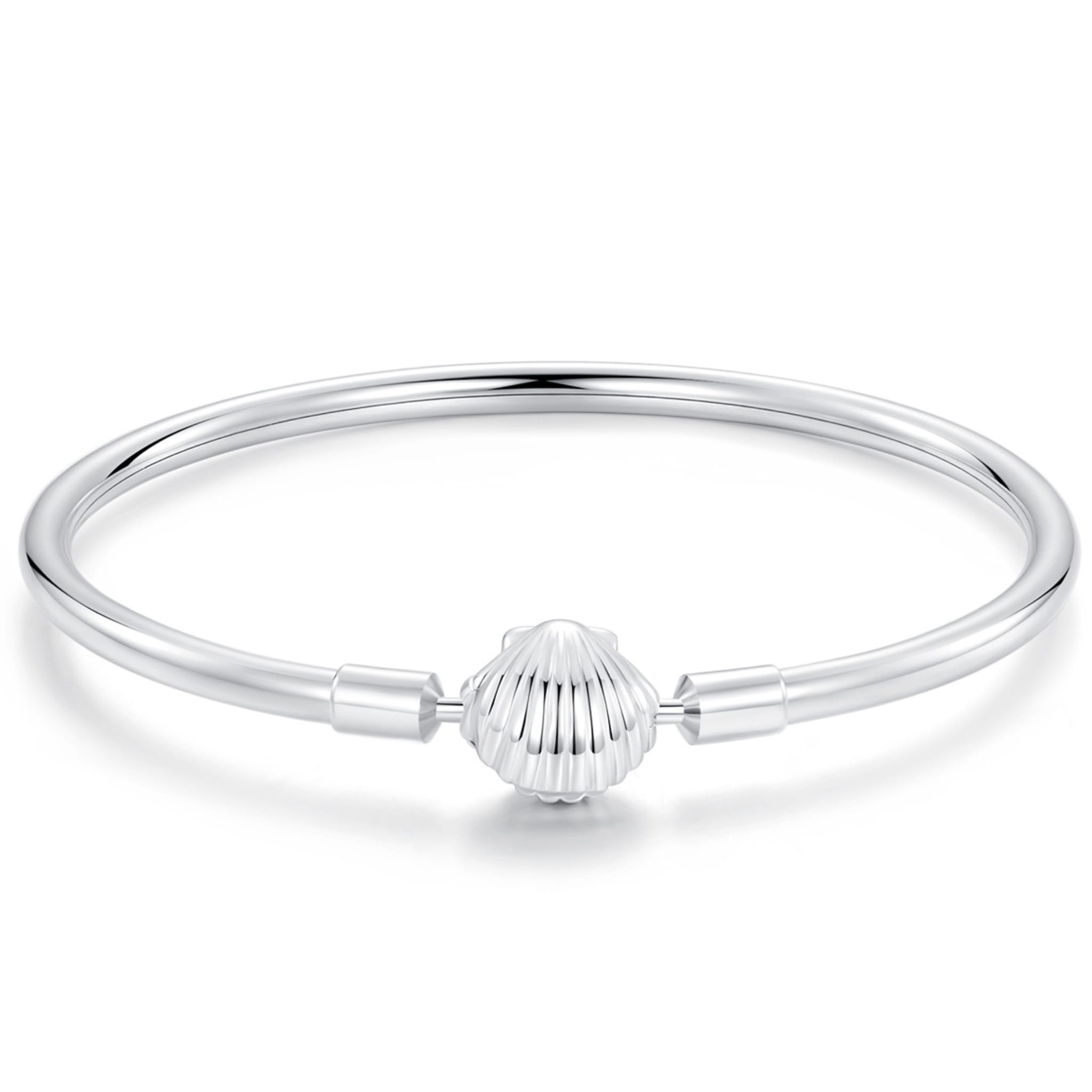 Srebrna bransoletka z muszlą 19cm sztywna do zawieszek charms