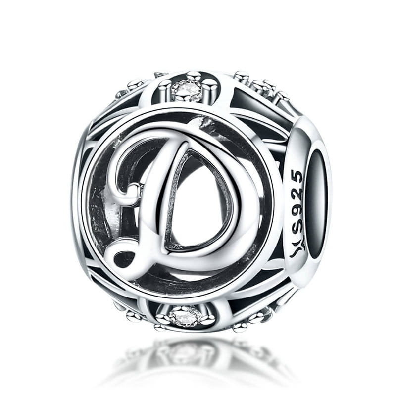 Literka D alfabet charms koralik srebro 925