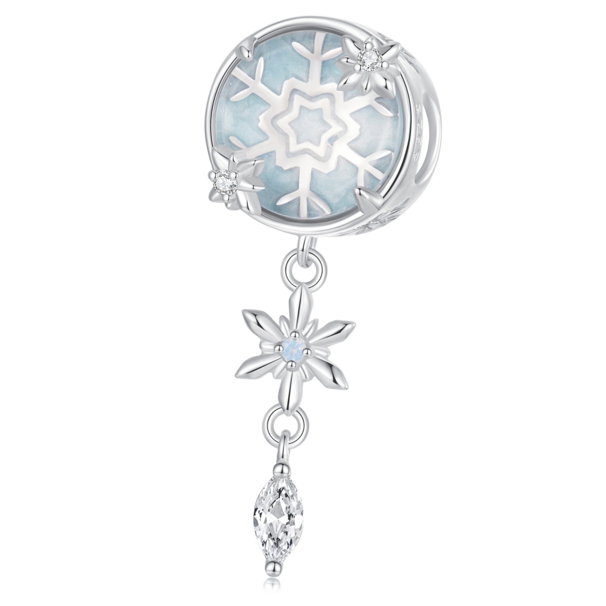 Śnieżny charms w płatki śniegu srebrny koralik charms srebro 925 beads