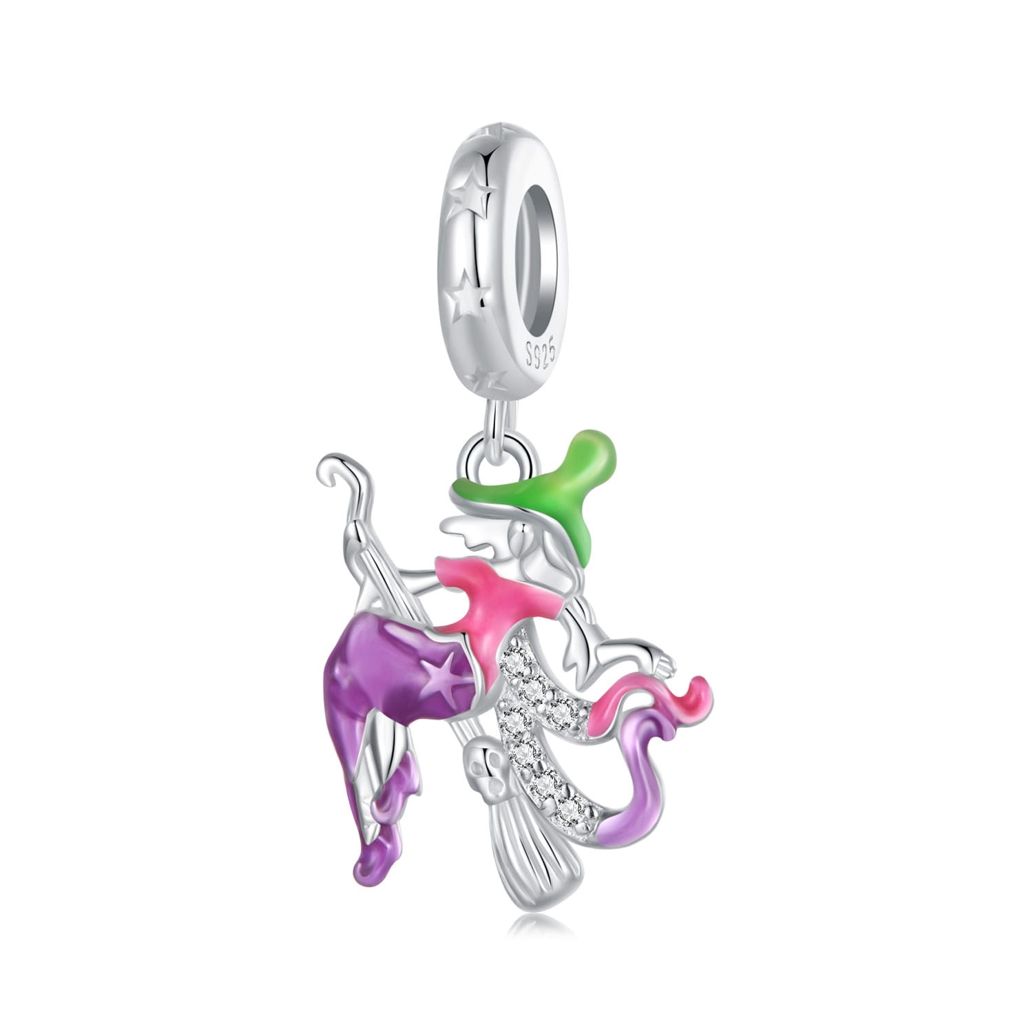 Czarownica na miotle srebrny charms zawieszka beads