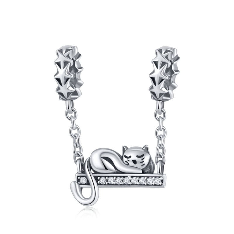 Śpiący kotek łańcuszek srebrny charms zawieszka srebro 925