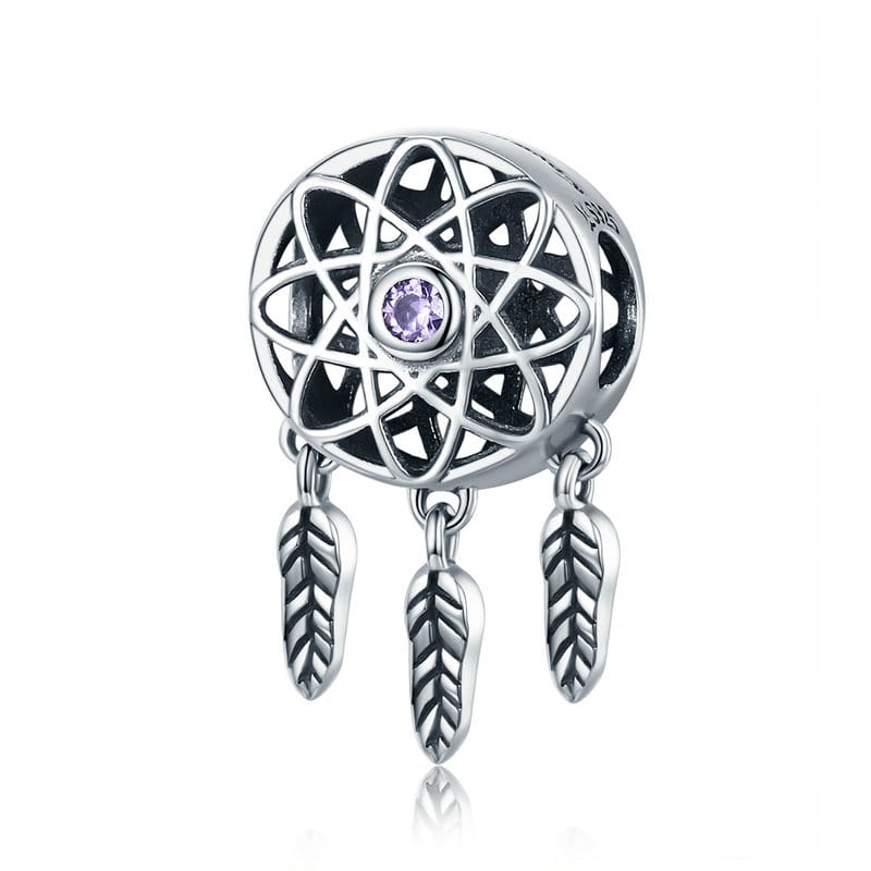 Łapacz snów z fioletowym kryształem charms koralik beads srebro 925
