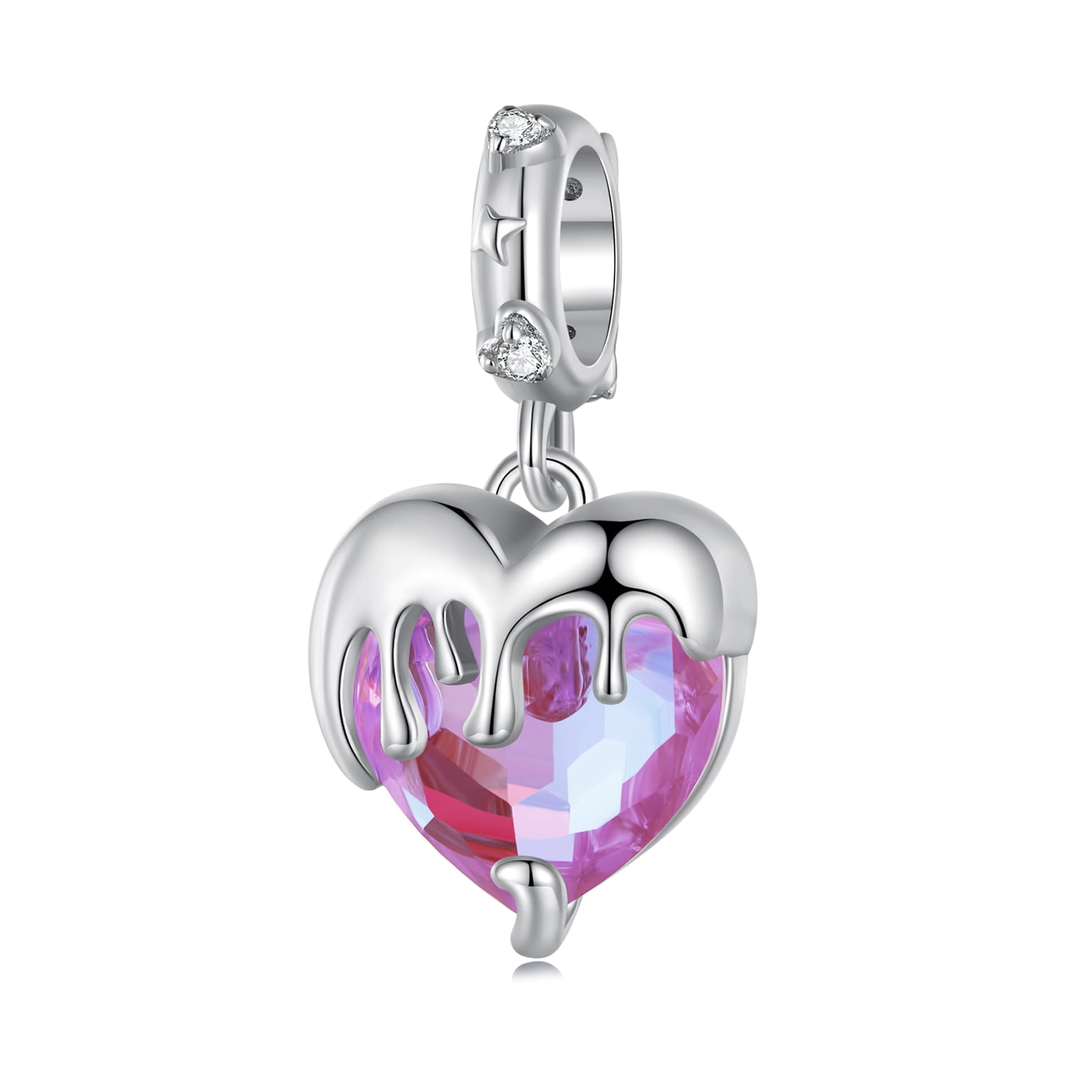 Topniejące różowe serce srebrny charms zawieszka beads