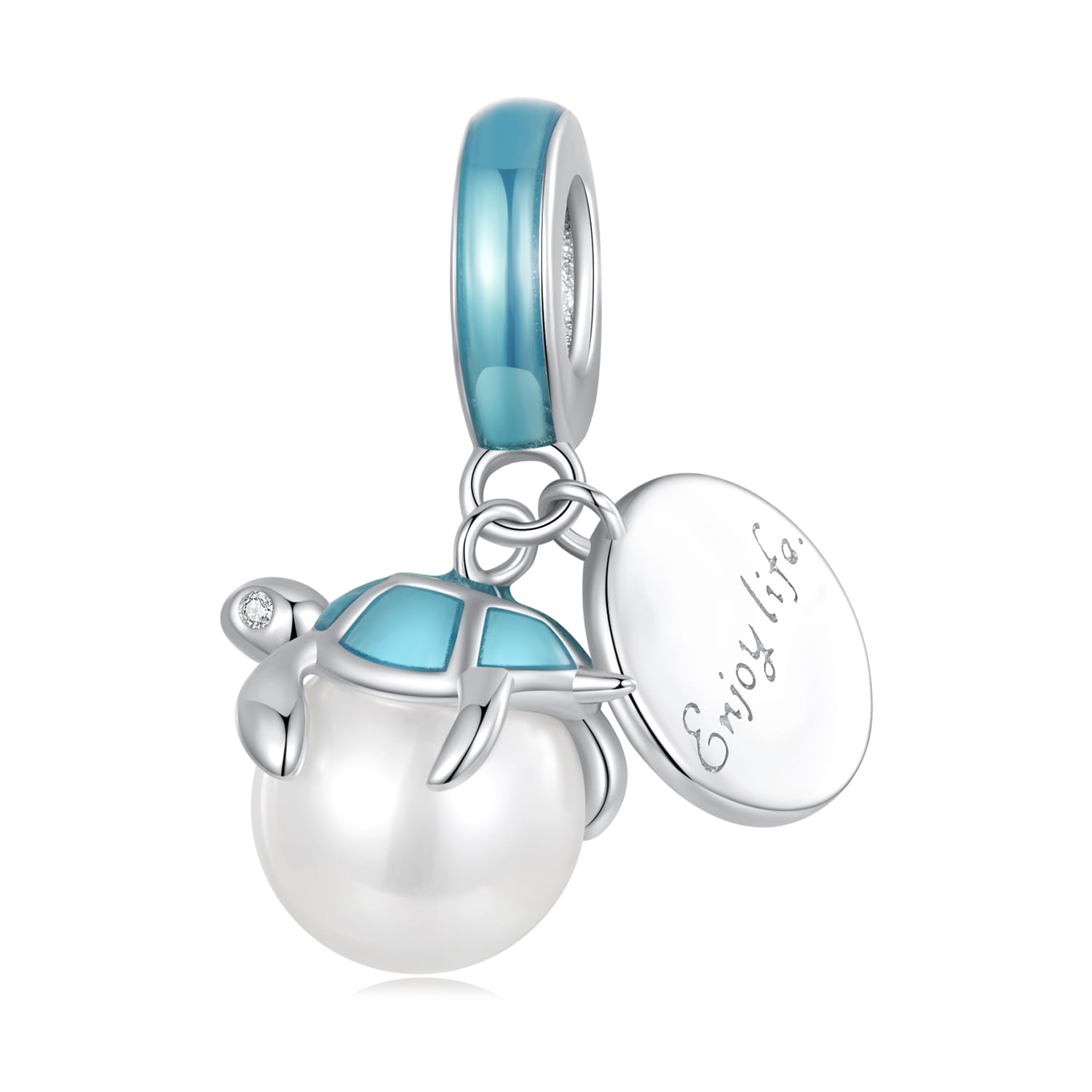 Żółw z perełką srebrny charms koralik beads