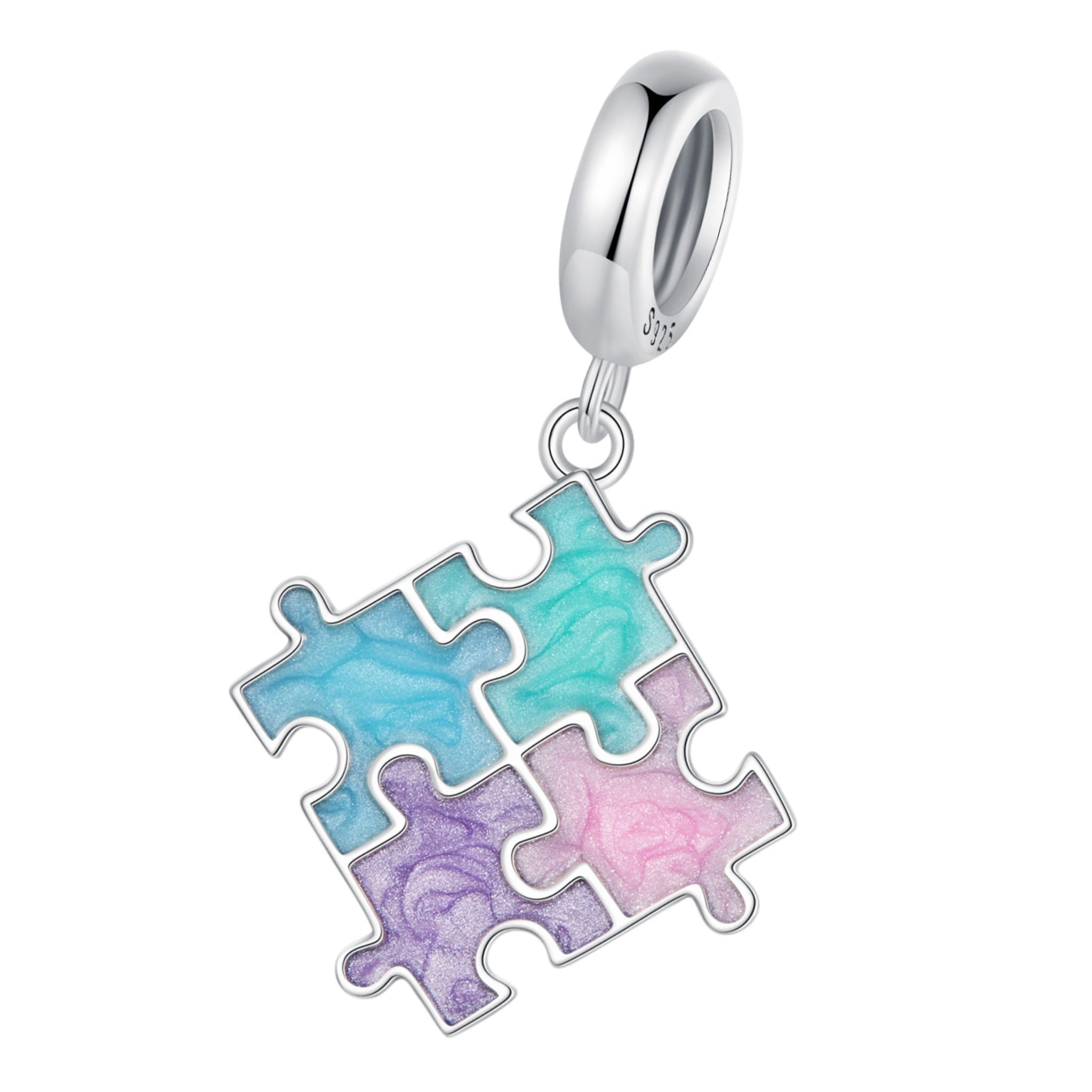 Kolorowe puzzle charms srebrna zawieszka beads