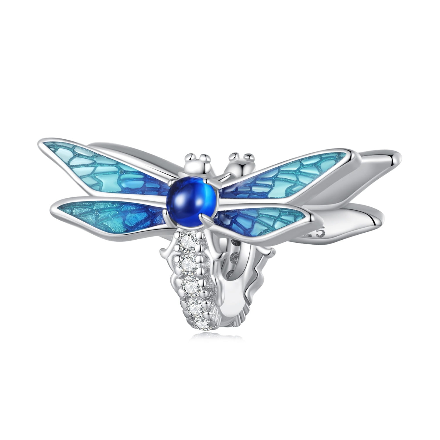 Ważka z niebieskimi skrzydełkami srebrny charms koralik beads