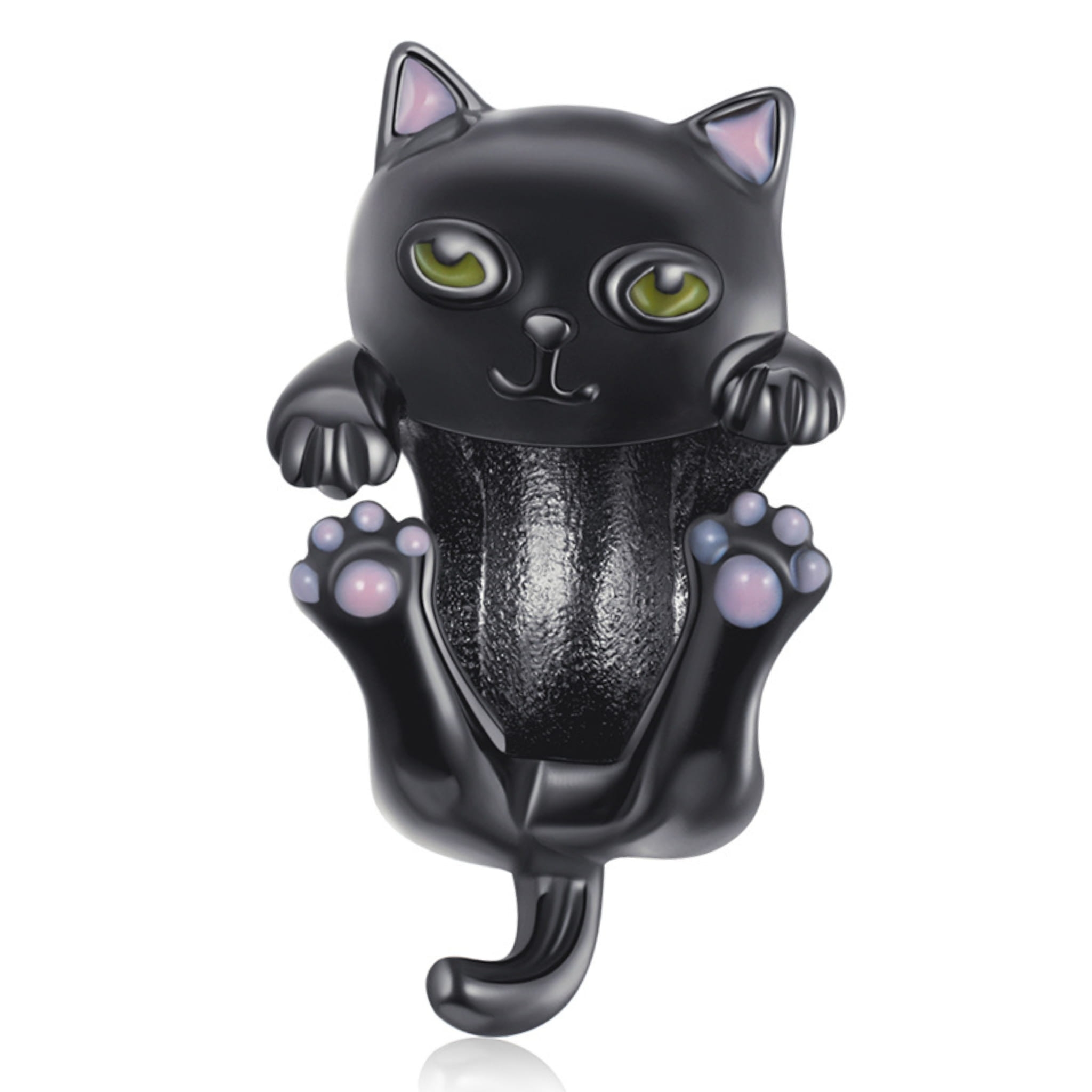 Czarny kotek z zielonymi oczami srebrny charms koralik srebro 925 beads