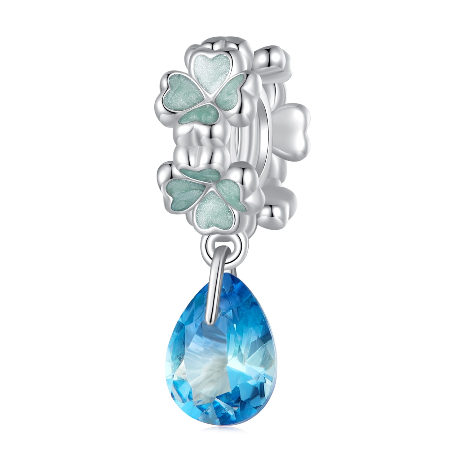 Zielone czterolistne koniczynki srebrny charms koralik beads