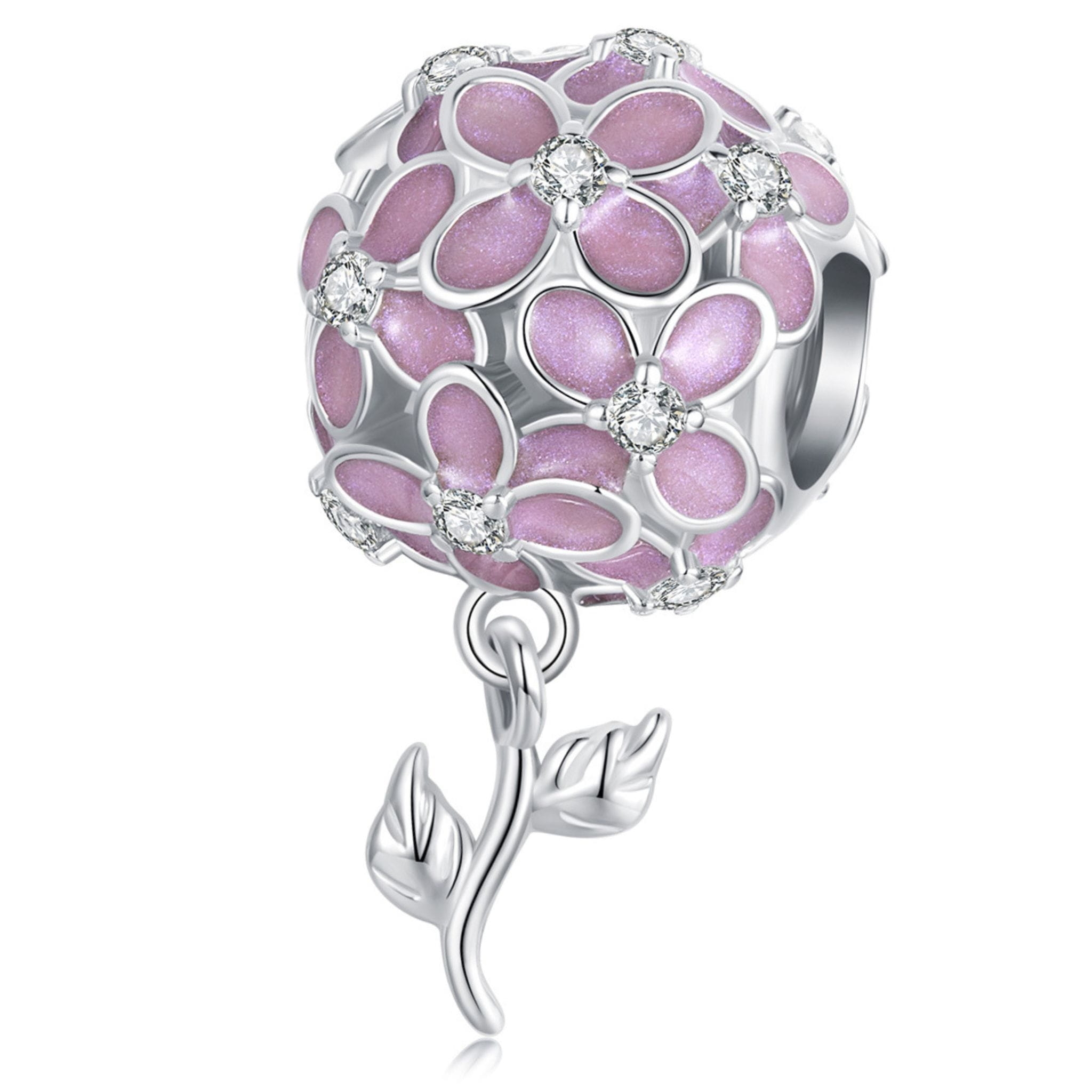 Różowa kwiatowa kula srebrny charms koralik beads srebro 925