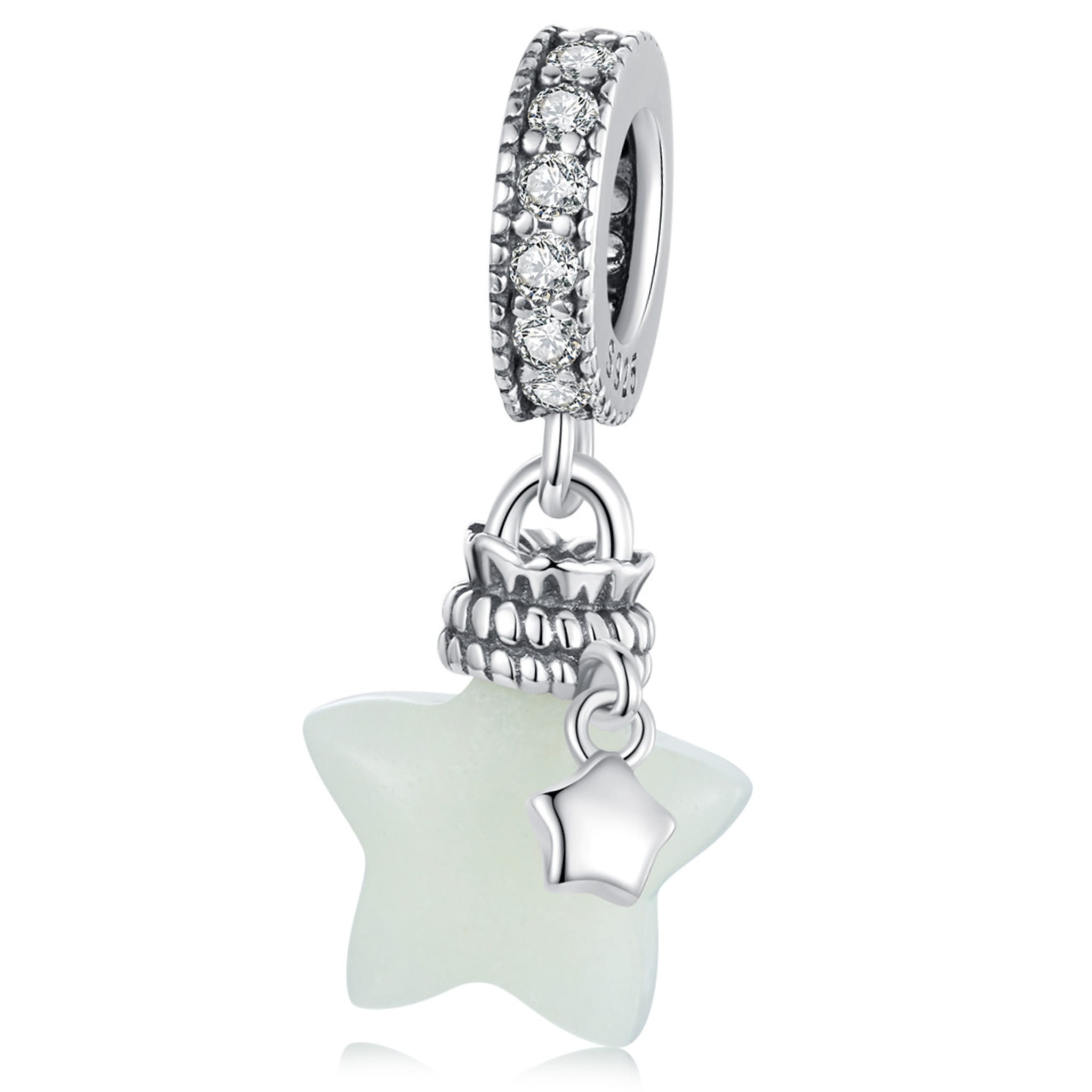 Gwiazdka świecąca w ciemności charms srebrna zawieszka beads