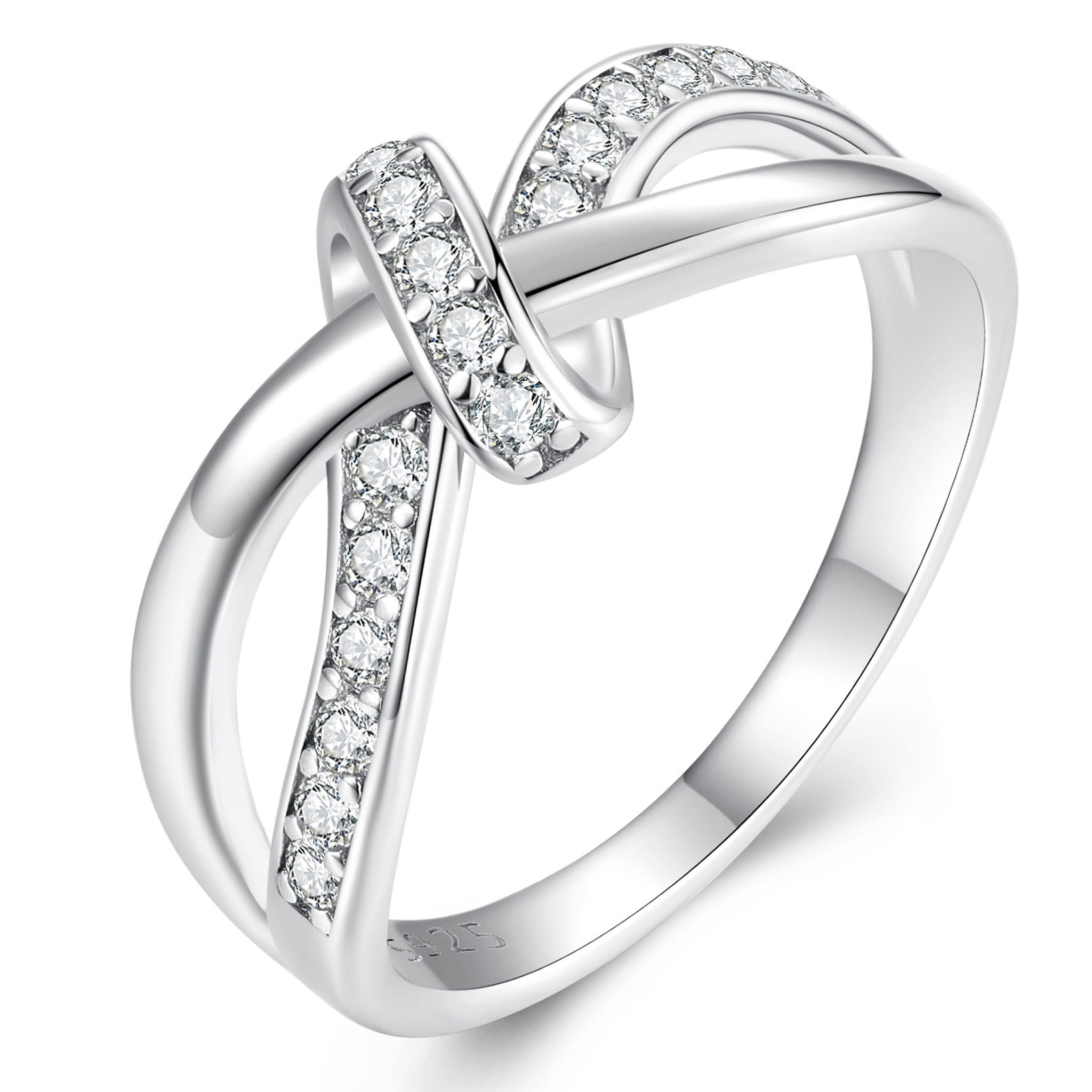 Srebrny pierścionek wstążka z Moissanitami 0,015 ct srebro 925 rozmiar R14