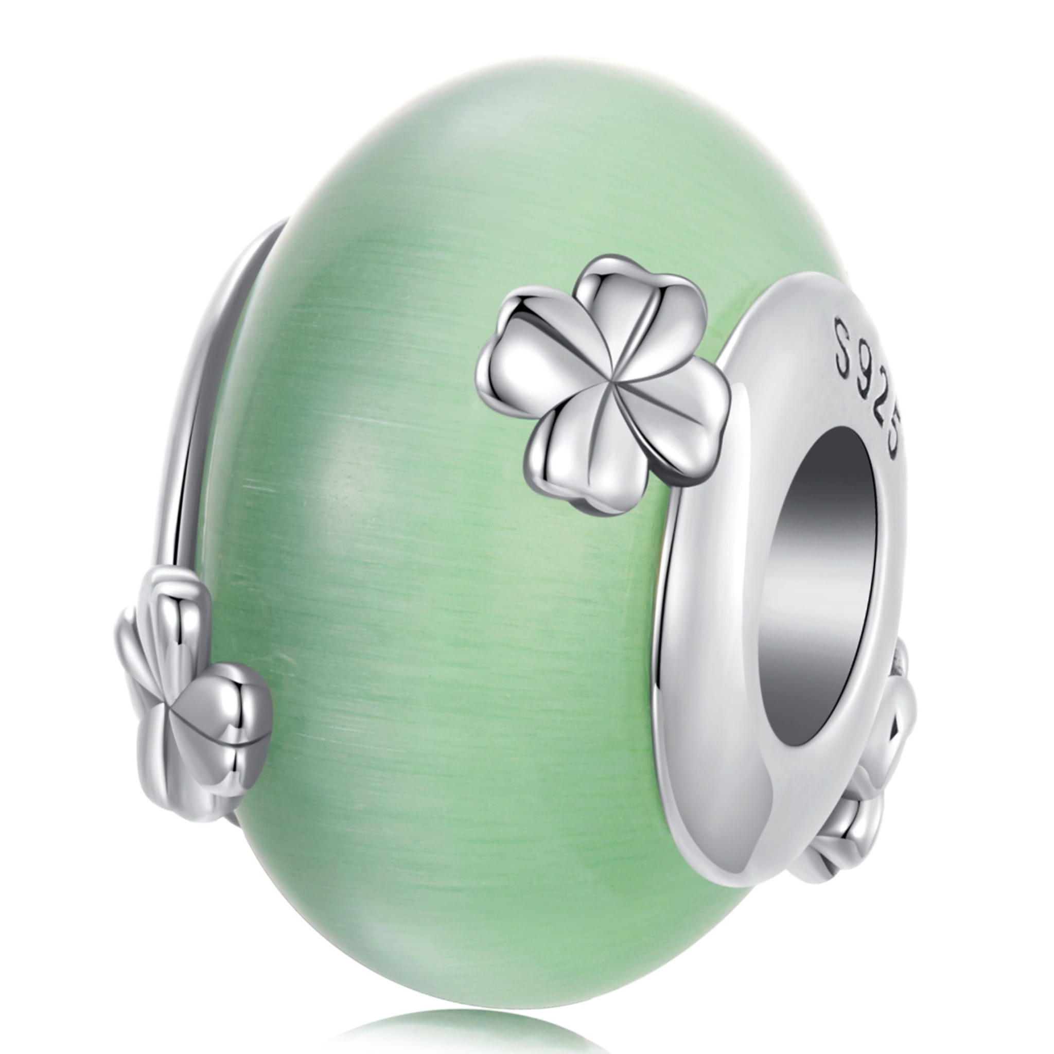 Srebrny charms ze szkła Murano z koniczynkami srebrny koralik beads srebro 925