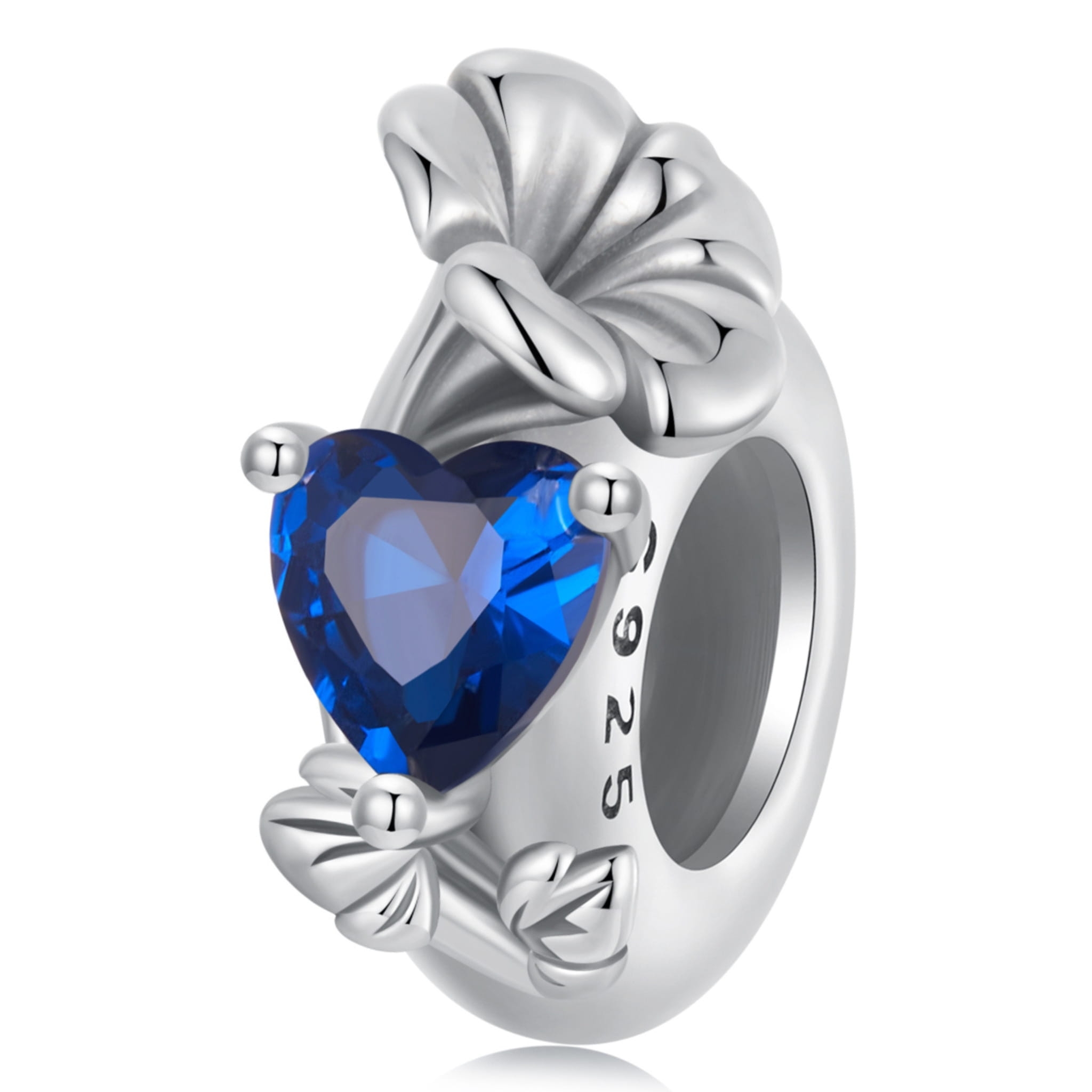 Srebrny stoper charms granatowe serce i kwiat liliowca stoper do bransoletki srebro 925