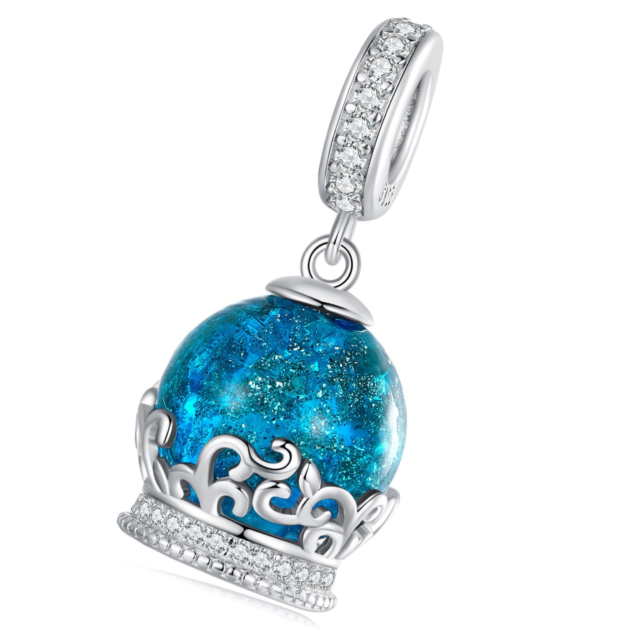 Niebieska kryształowa kula charms srebrna zawieszka beads