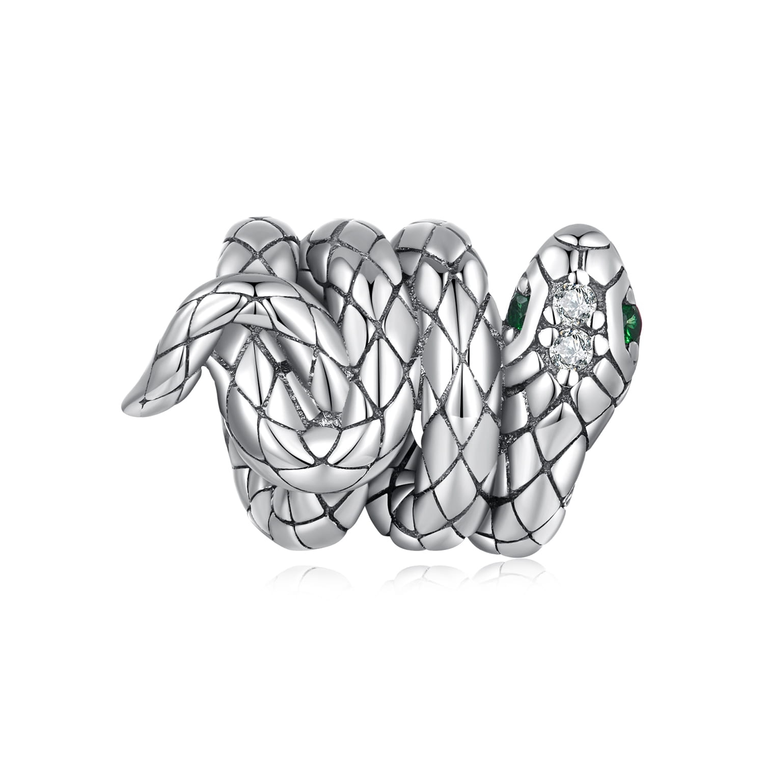 Wąż z zielonymi oczami srebrny charms koralik beads