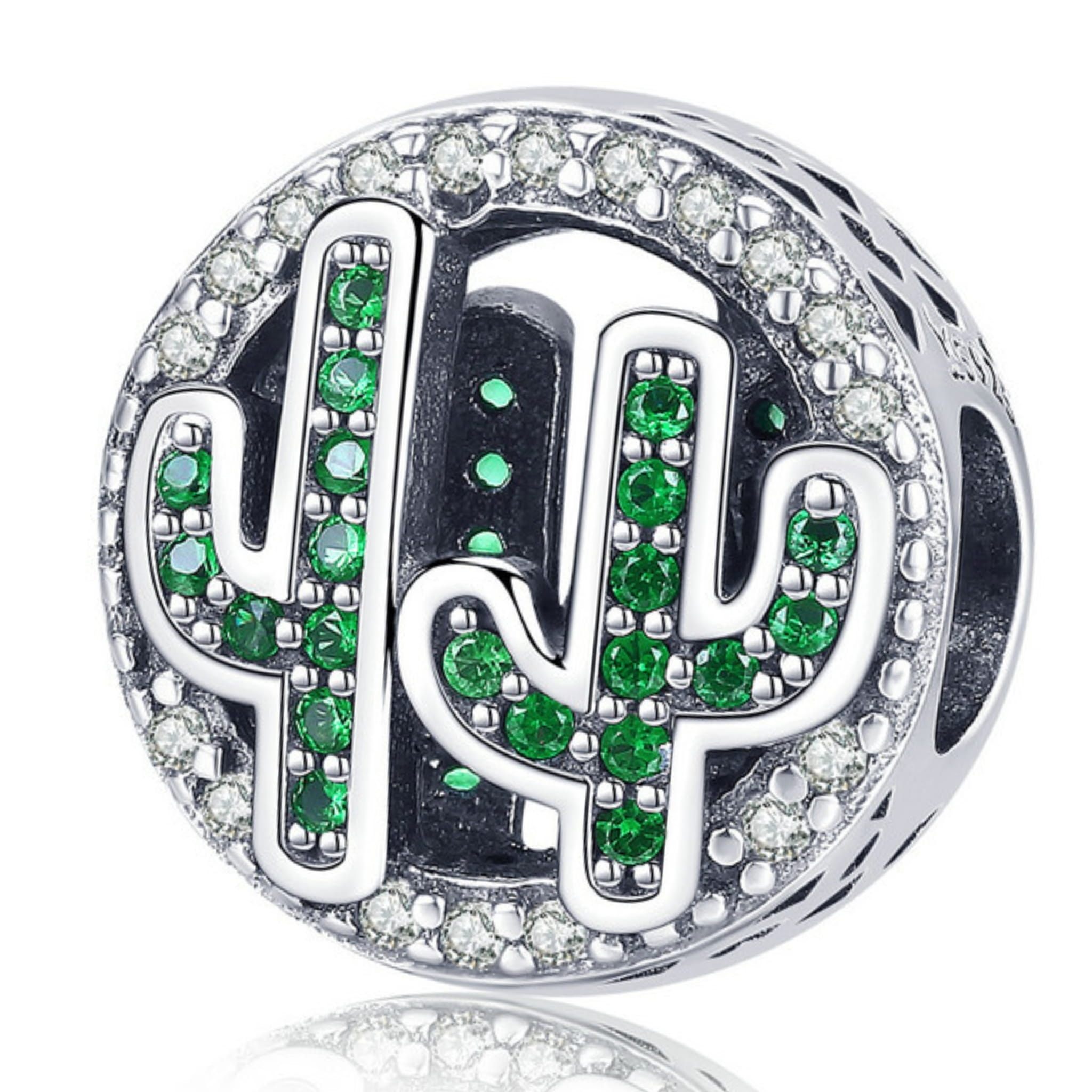 Srebrny charms zielone kryształowe kaktusy beads srebro 925 koralik