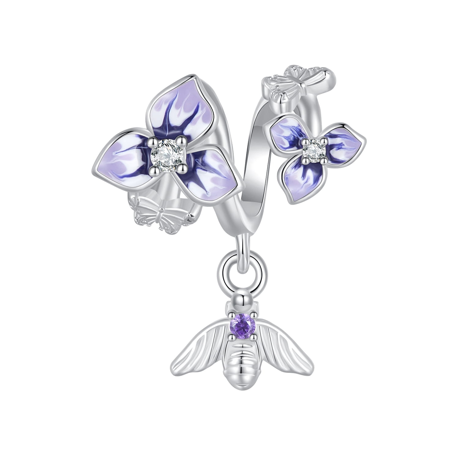 Kwiaty orchidei pszczoła srebrny charms koralik beads