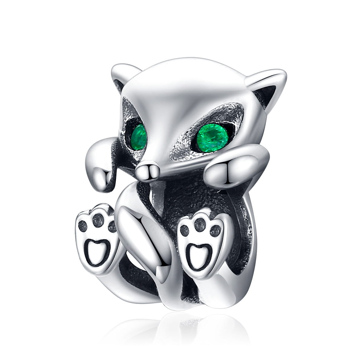 Zielonooki lisek srebrny charms koralik beads srebro 925