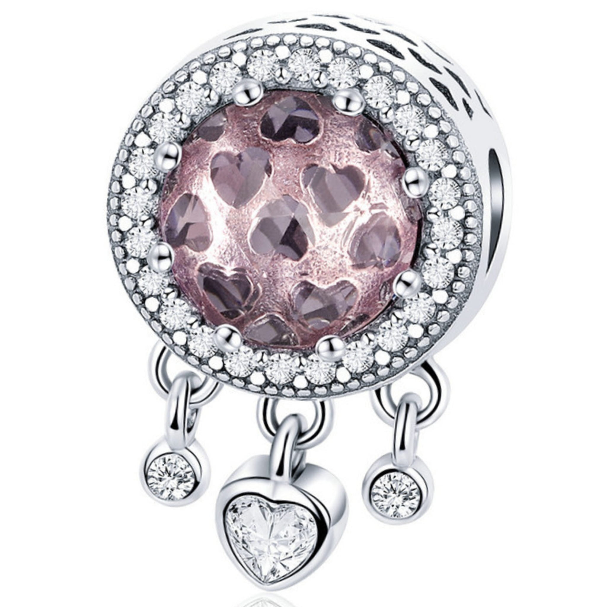 Srebrny charms różowy kryształ i serduszka beads srebro 925 koralik