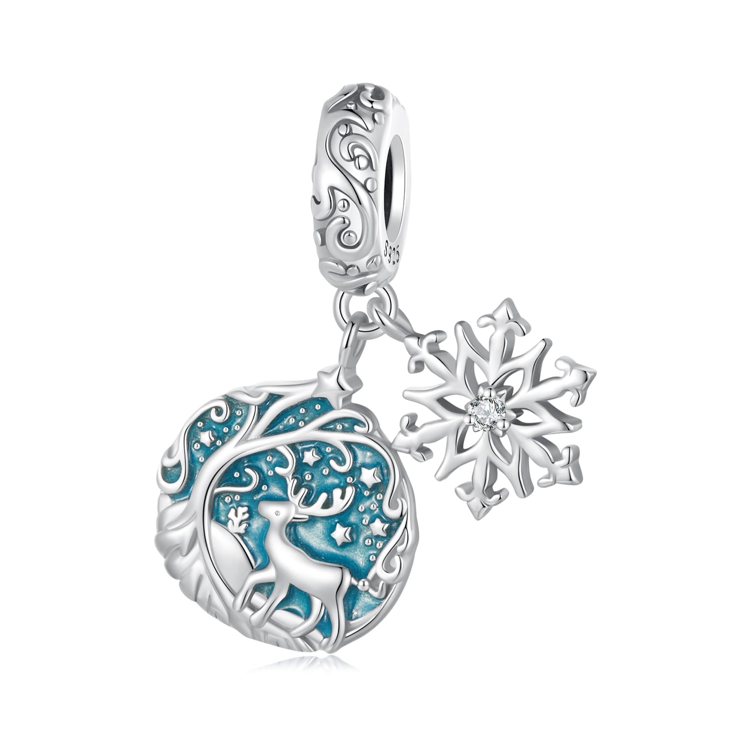 Zimowy charms renifer z gwiazdką zawieszka charms srebro 925