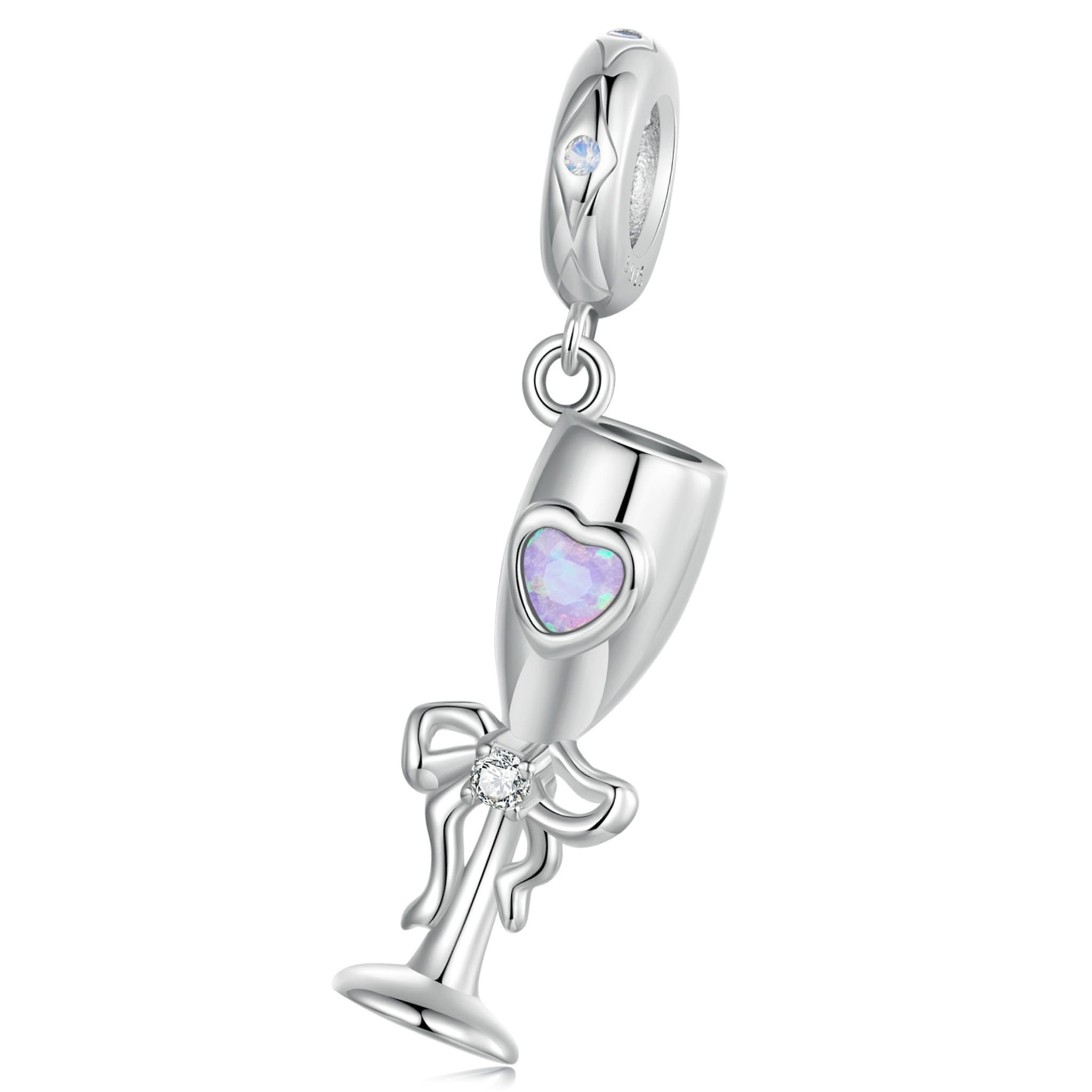 Kieliszek szampana z kokardką srebrny charms zawieszka srebro 925 beads