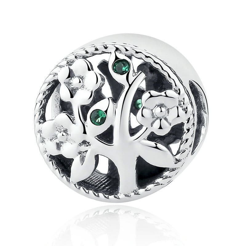 Drzewo z zielonymi kryształami charms koralik beads srebro 925