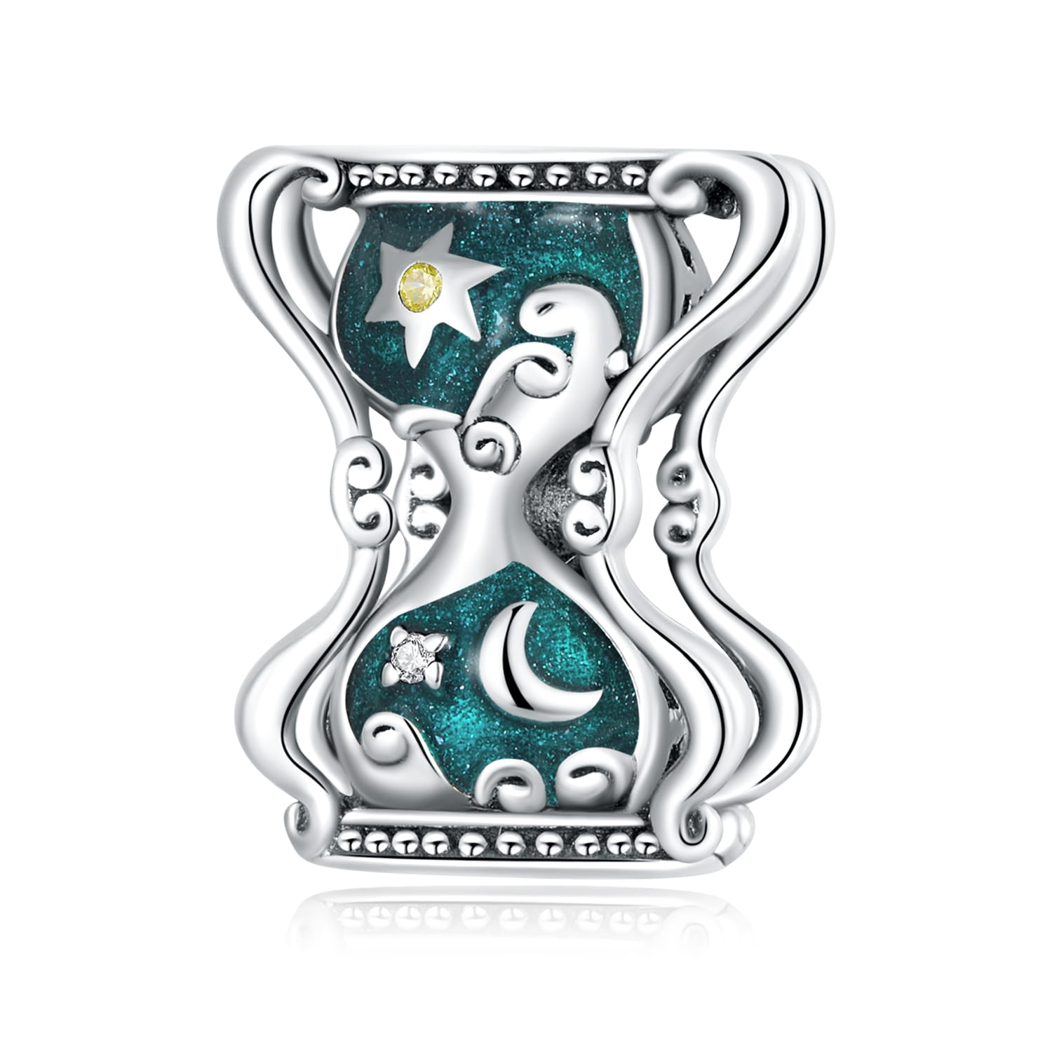 Brokatowa klepsydra w gwiazdy charms koralik modułowy srebro 925 beads