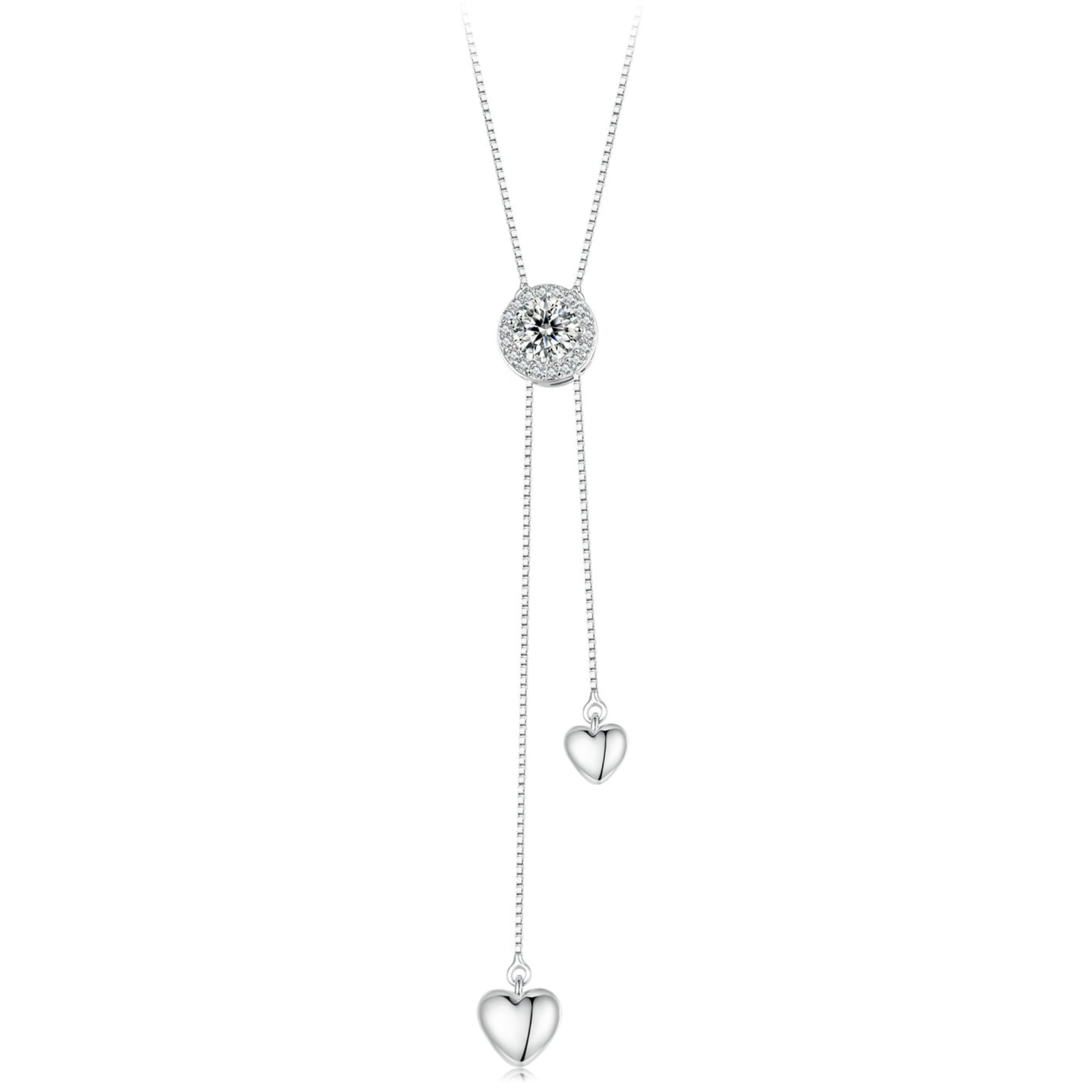 Srebrny naszyjnik dwa serca Moissanit 0,5 ct srebro 925