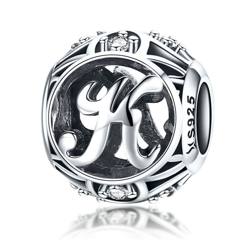 Literka K alfabet charms koralik srebro 925