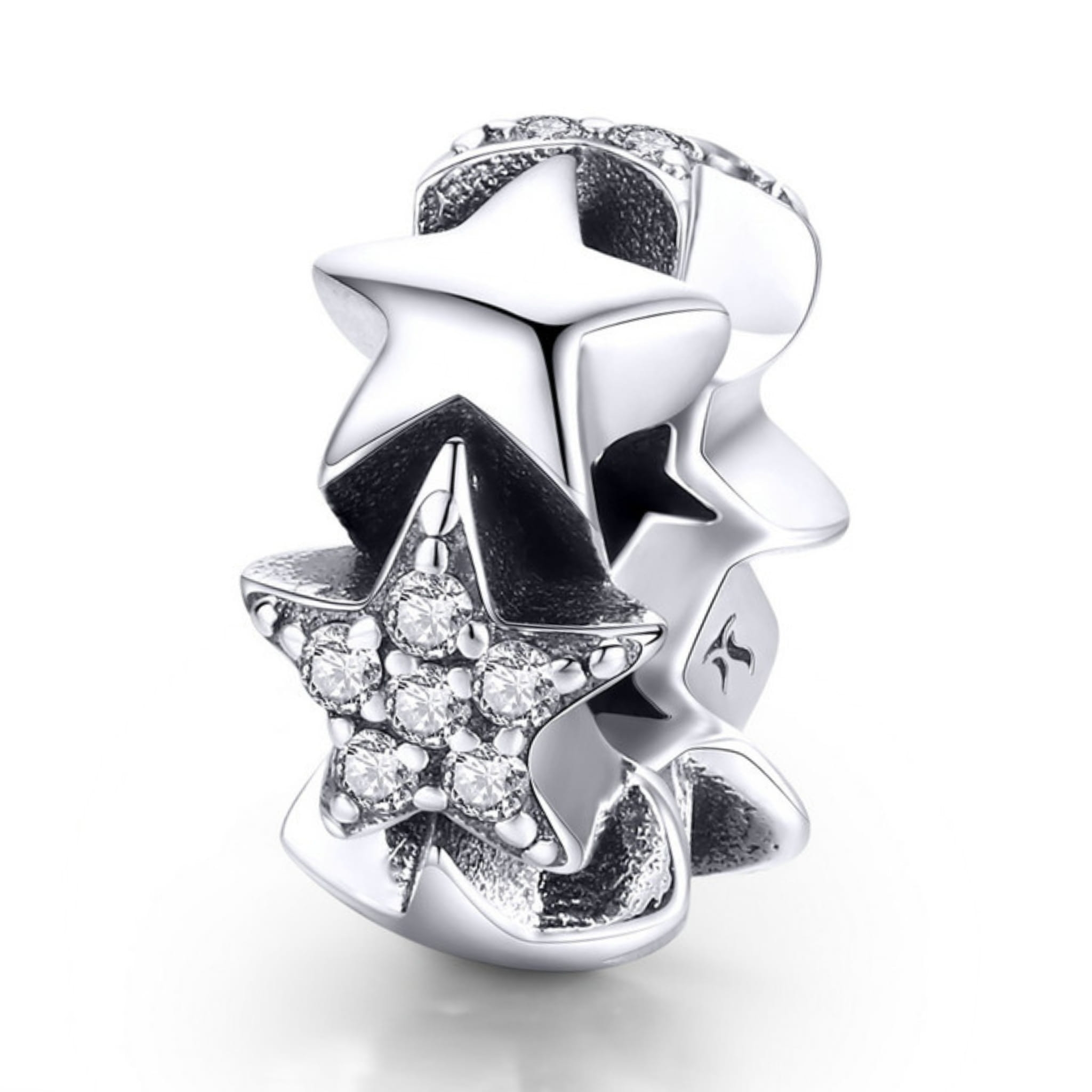 Srebrny charms gwiazdy ozdobione kryształkami beads srebro 925 koralik