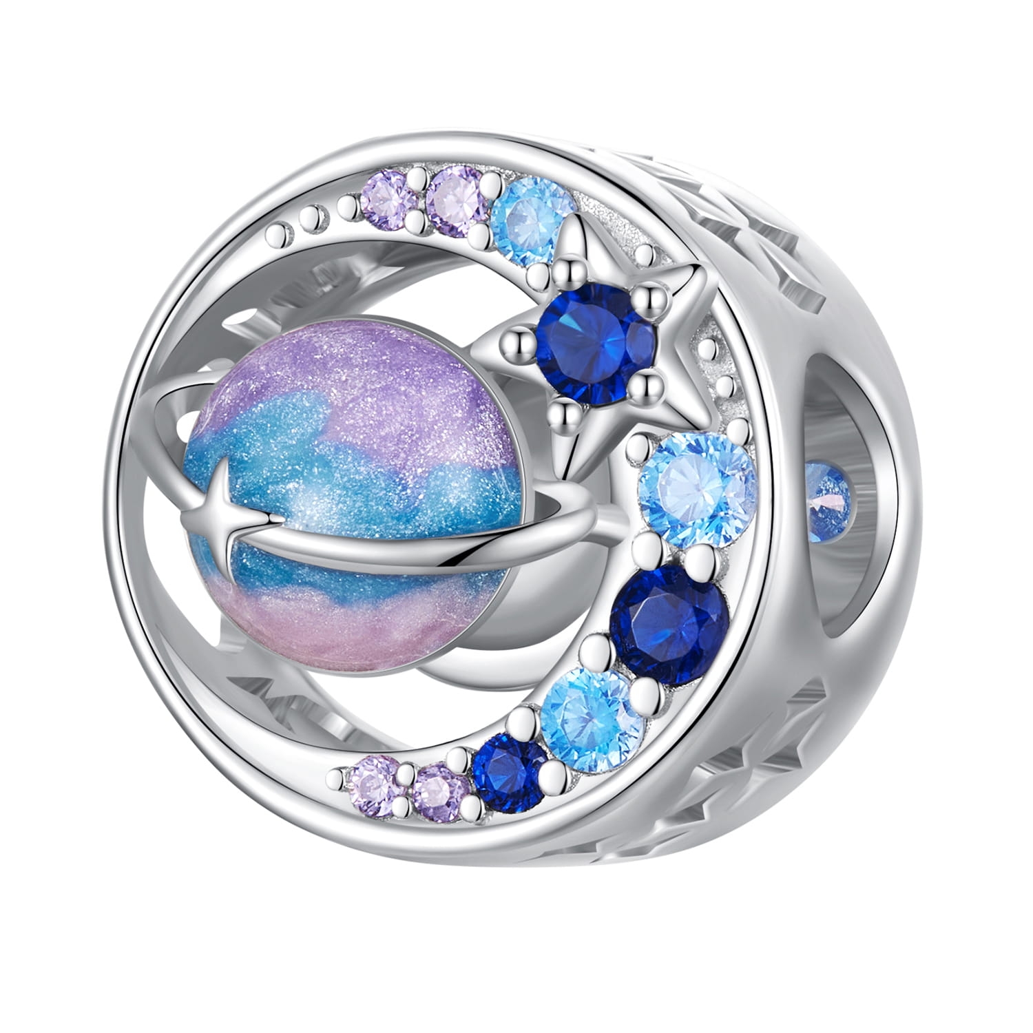 Srebrny charms księżyc z planetą koralik beads srebro 925