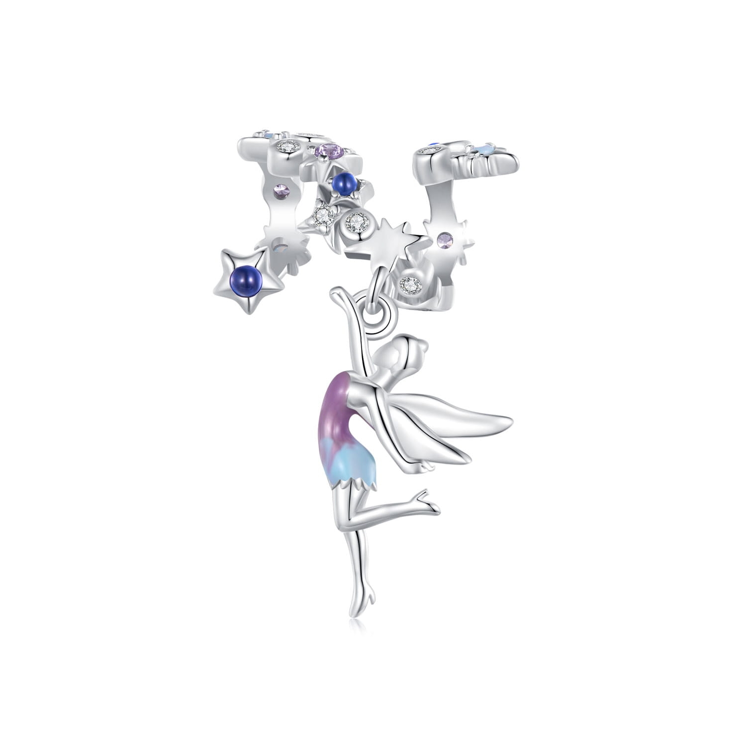 Wróżka z gwiazdkami srebrny charms zawieszka beads