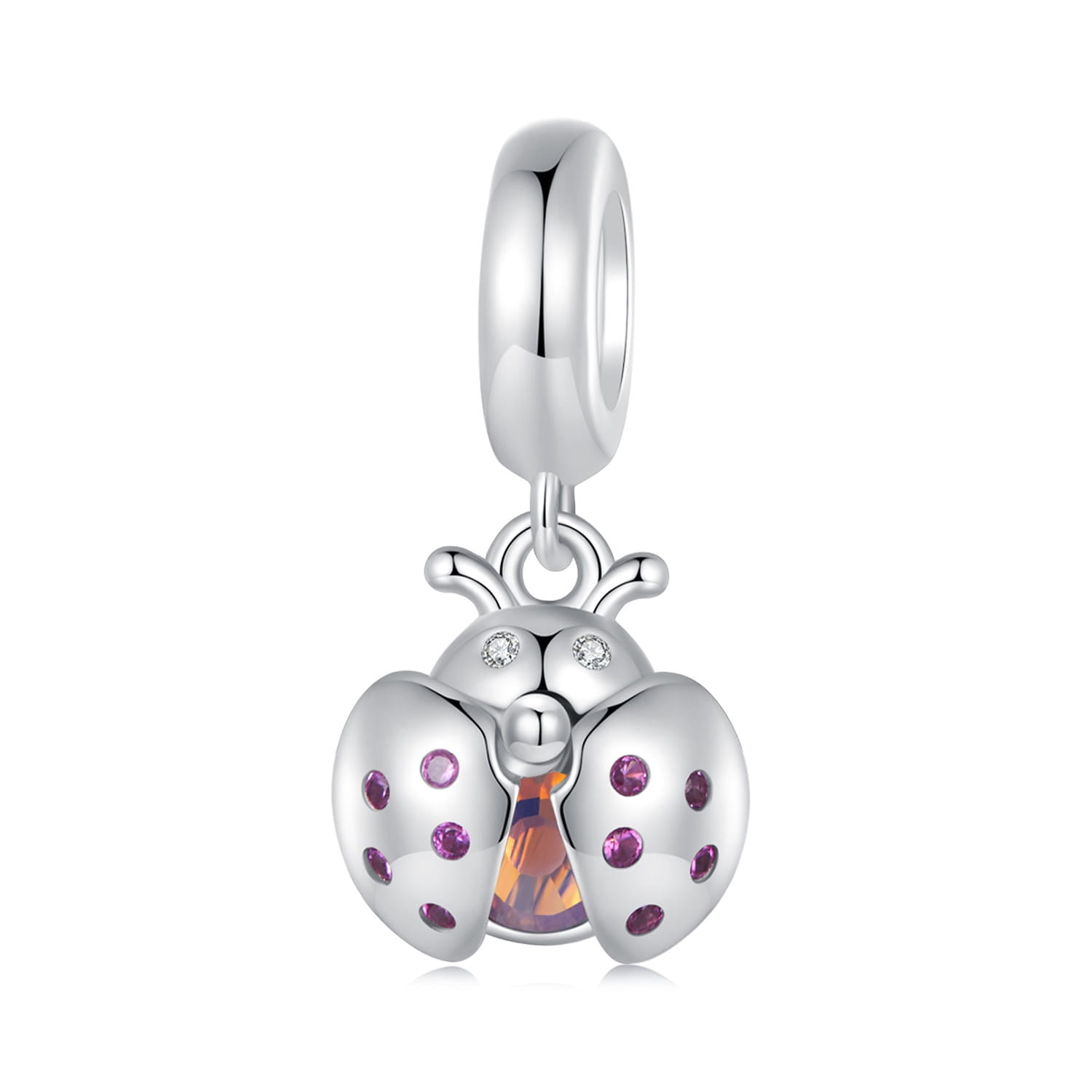 Biedronka zawieszka z różowymi kryształkami srebrny charms beads