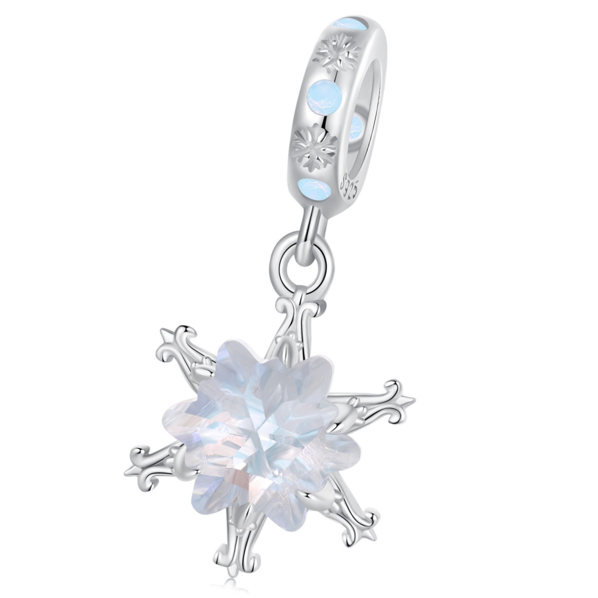 Lodowa gwiazda z opalizującym kryształkiem srebrny charms koralik beads