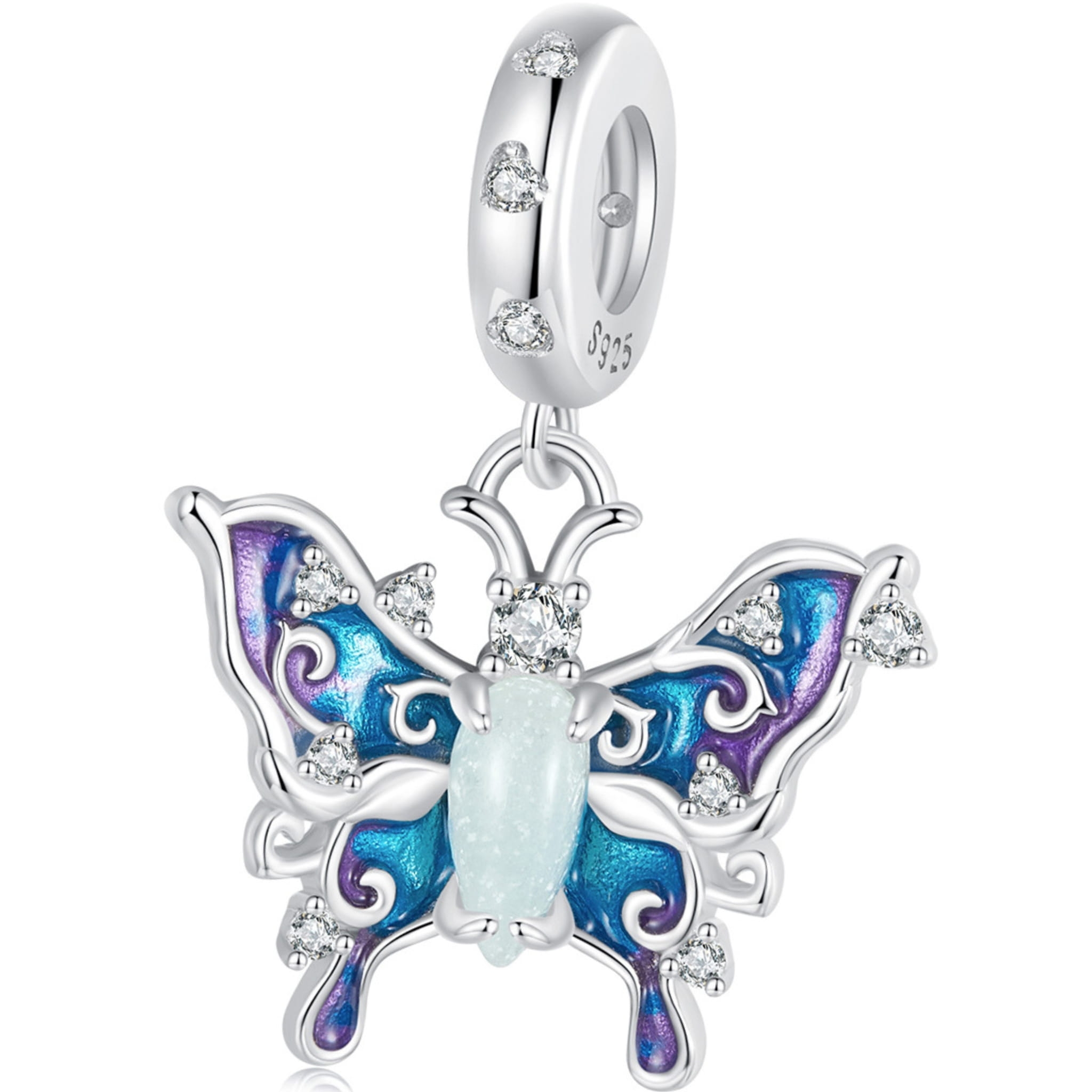 Motylek świecący w ciemności charms srebrna zawieszka beads