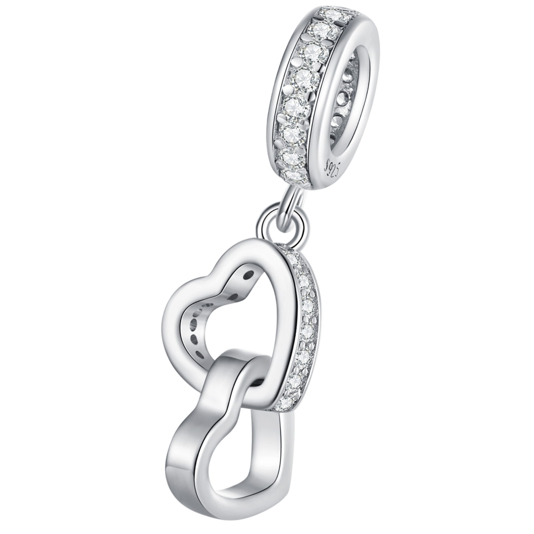 Połączone serca z kryształami srebrny charms zawieszka beads